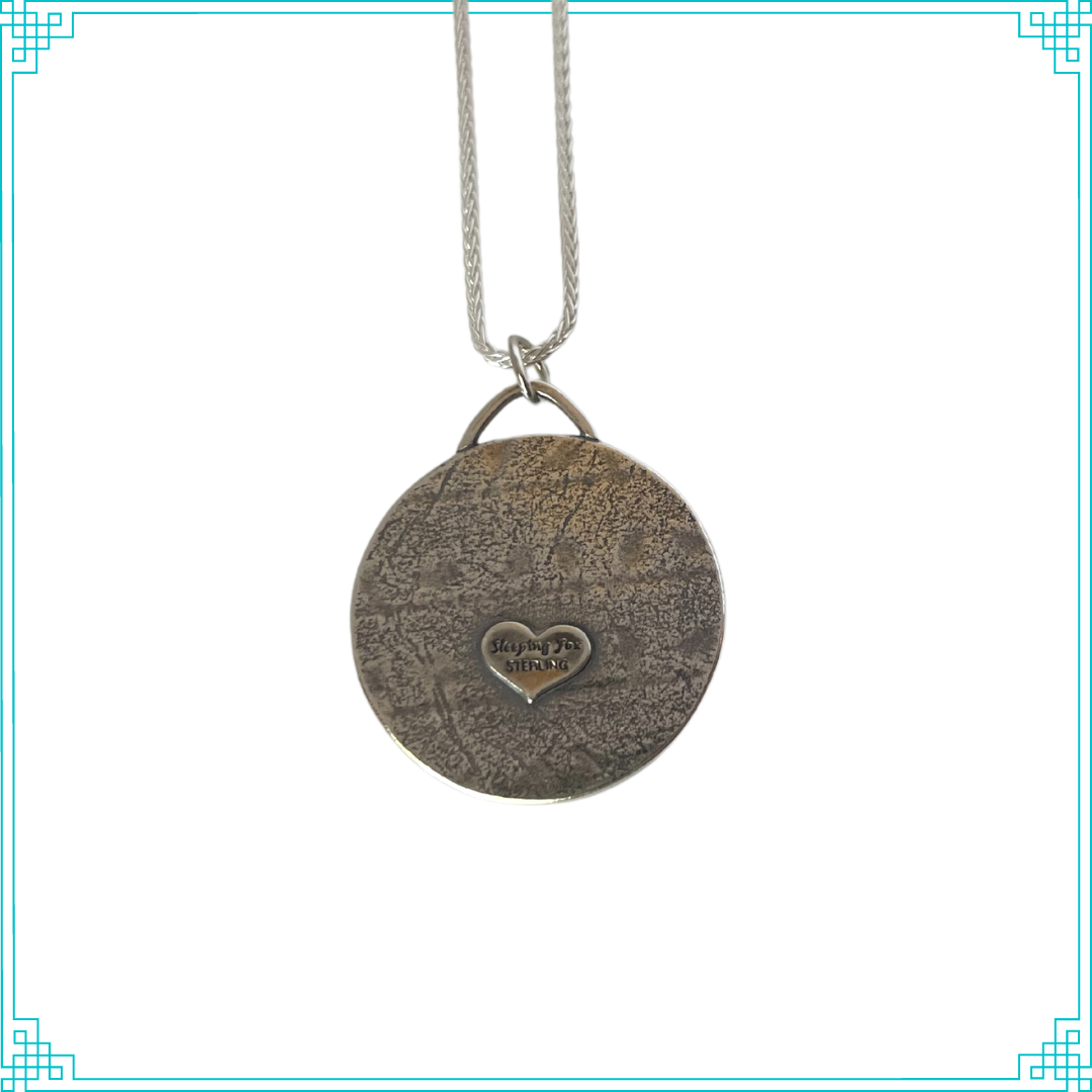 Sleeping Fox handmade silver jewelry pendant (backside showing heart hallmark) with 18" sterling wheat chain.