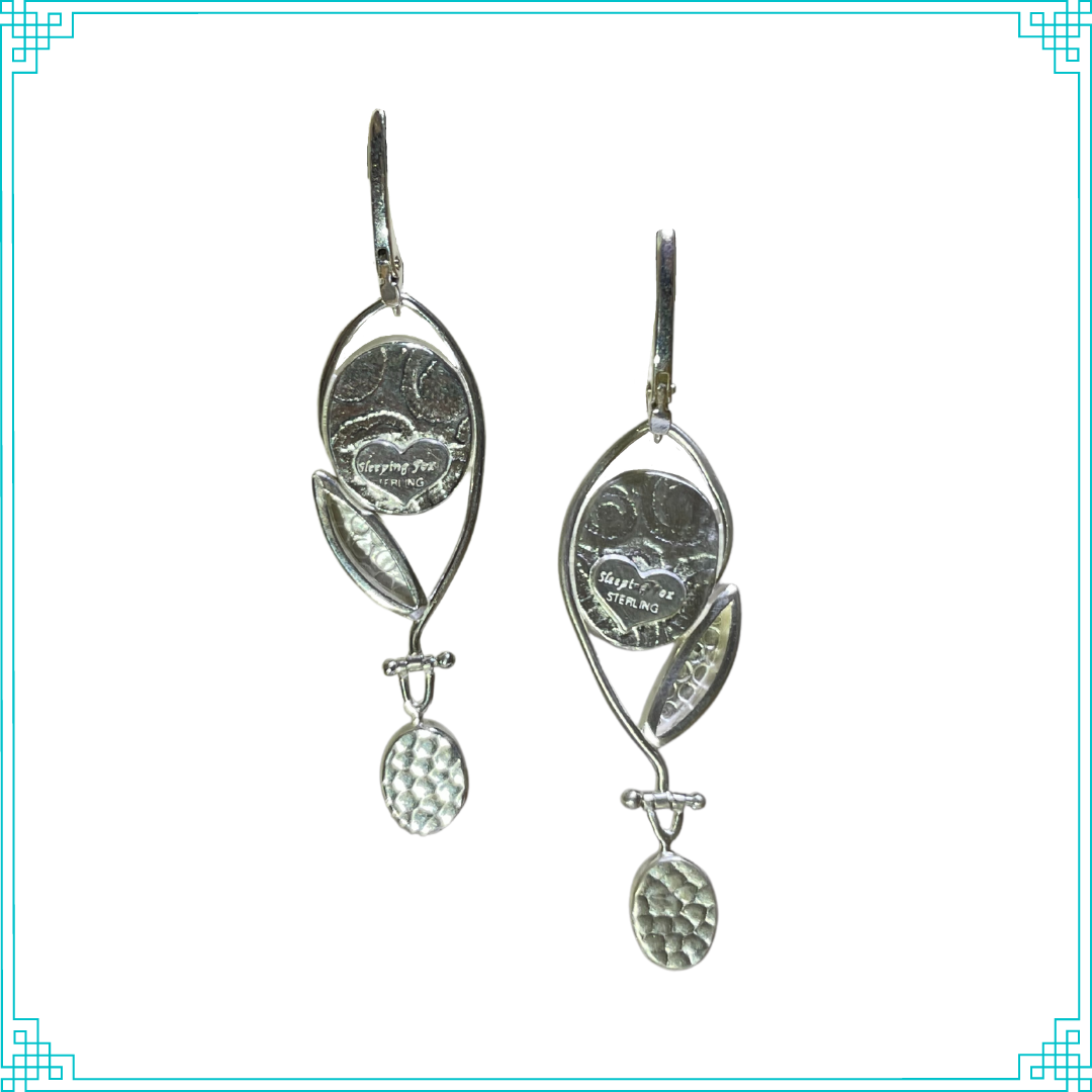 Sleeping Fox handmade silver jewelry presents Bloom earrings. This back view with each textured piece stays within the floral bloom theme.